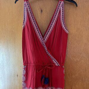 LOFT Embroidered Romper - Orange and Blue/White - Size Petite Small
